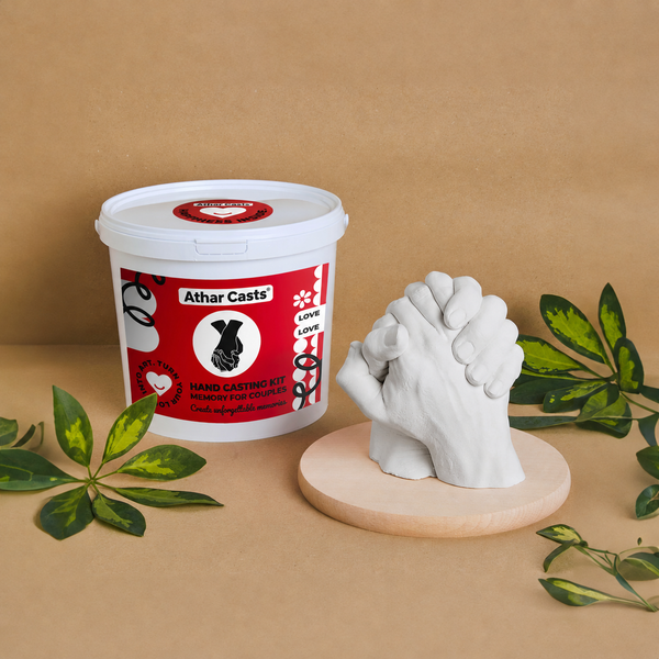 Athar Casts Hand Casting Kit for couples with finished hand sculpture